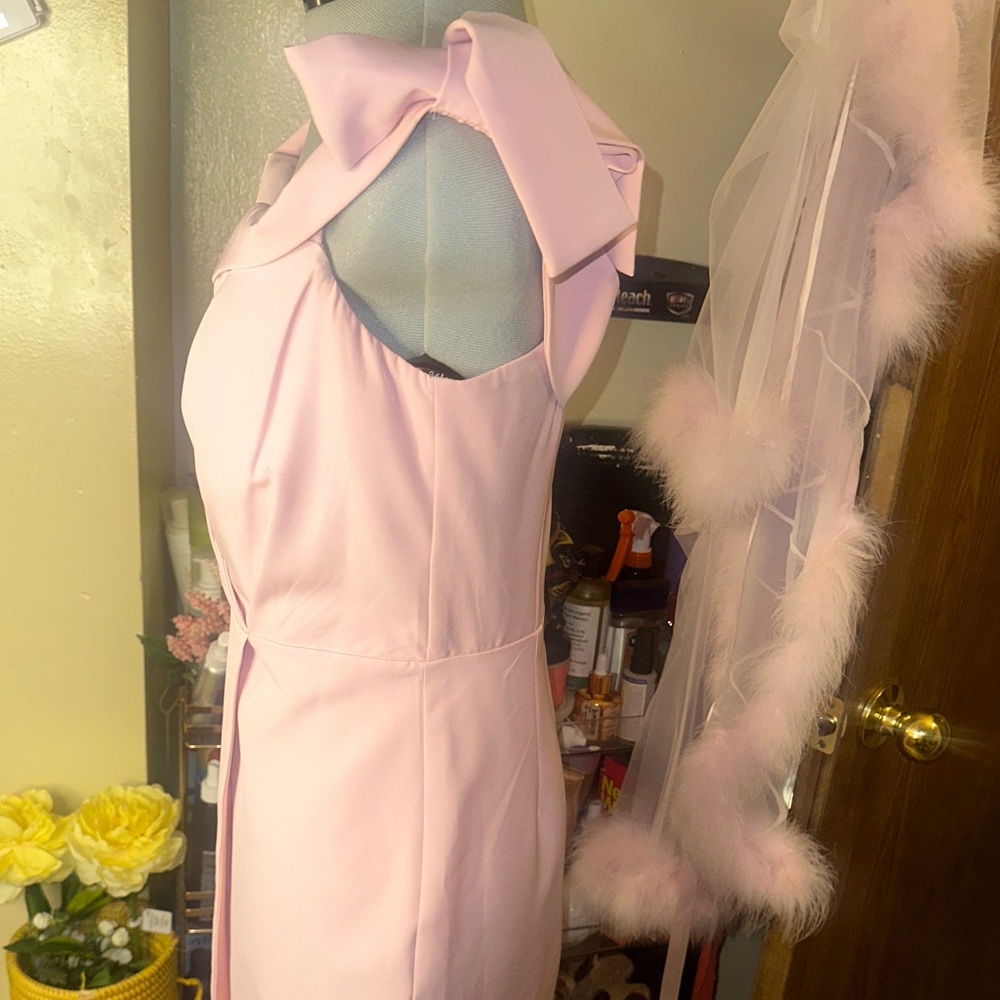 Elegant Pink Sleeveless Dress with bows - Picture 5 of 10